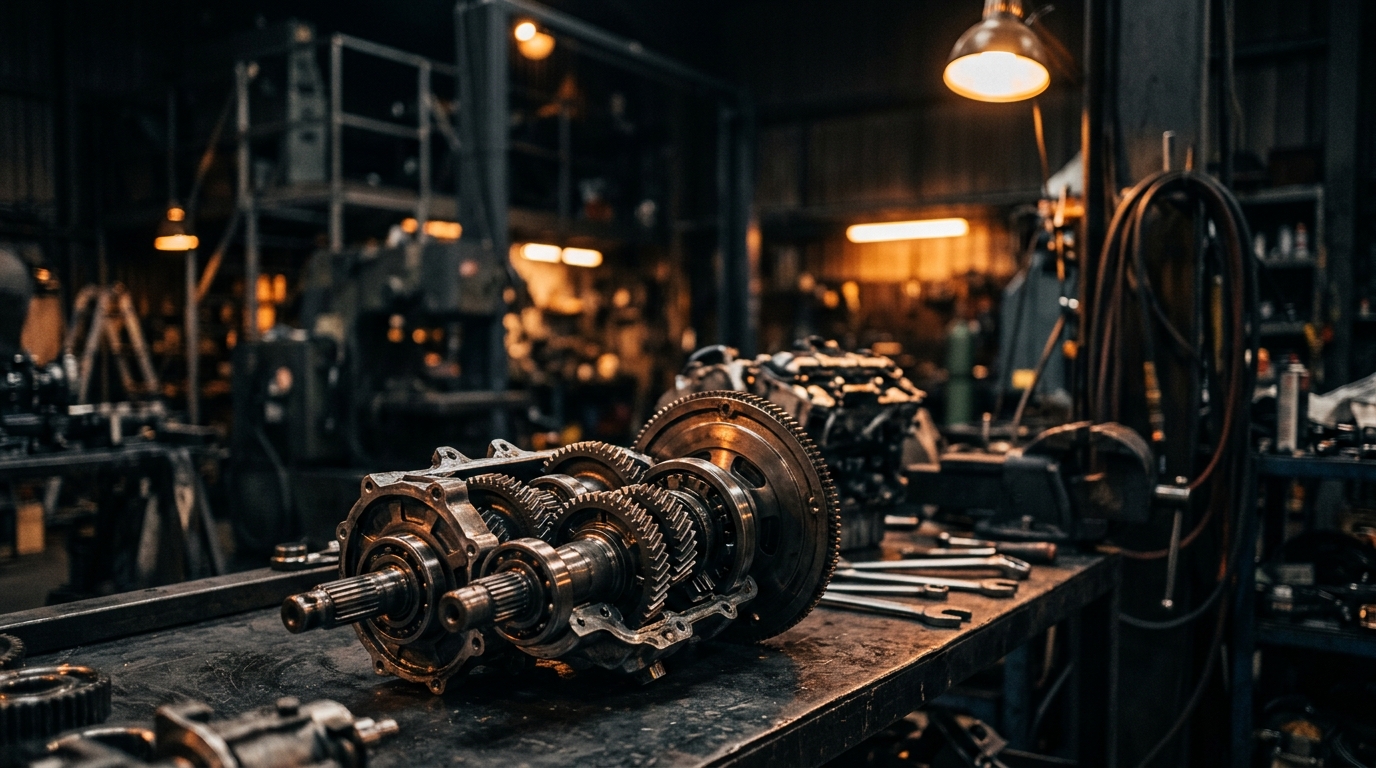 Taller de ingeniería mecánica con componentes de precisión
